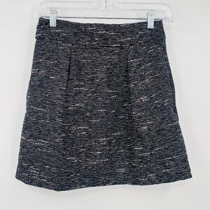 LOFT Size 00P Black Metallic Weave Tweed Pleated Fully Lined Skirt